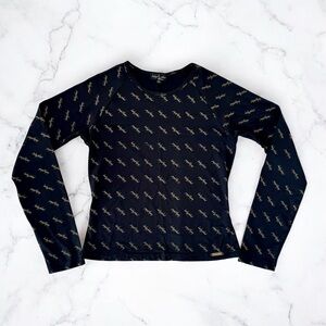 Baby Phat Y2K Style Logo Top Womens XL Stretch Spandex Bodycon Long Sleeve Crop